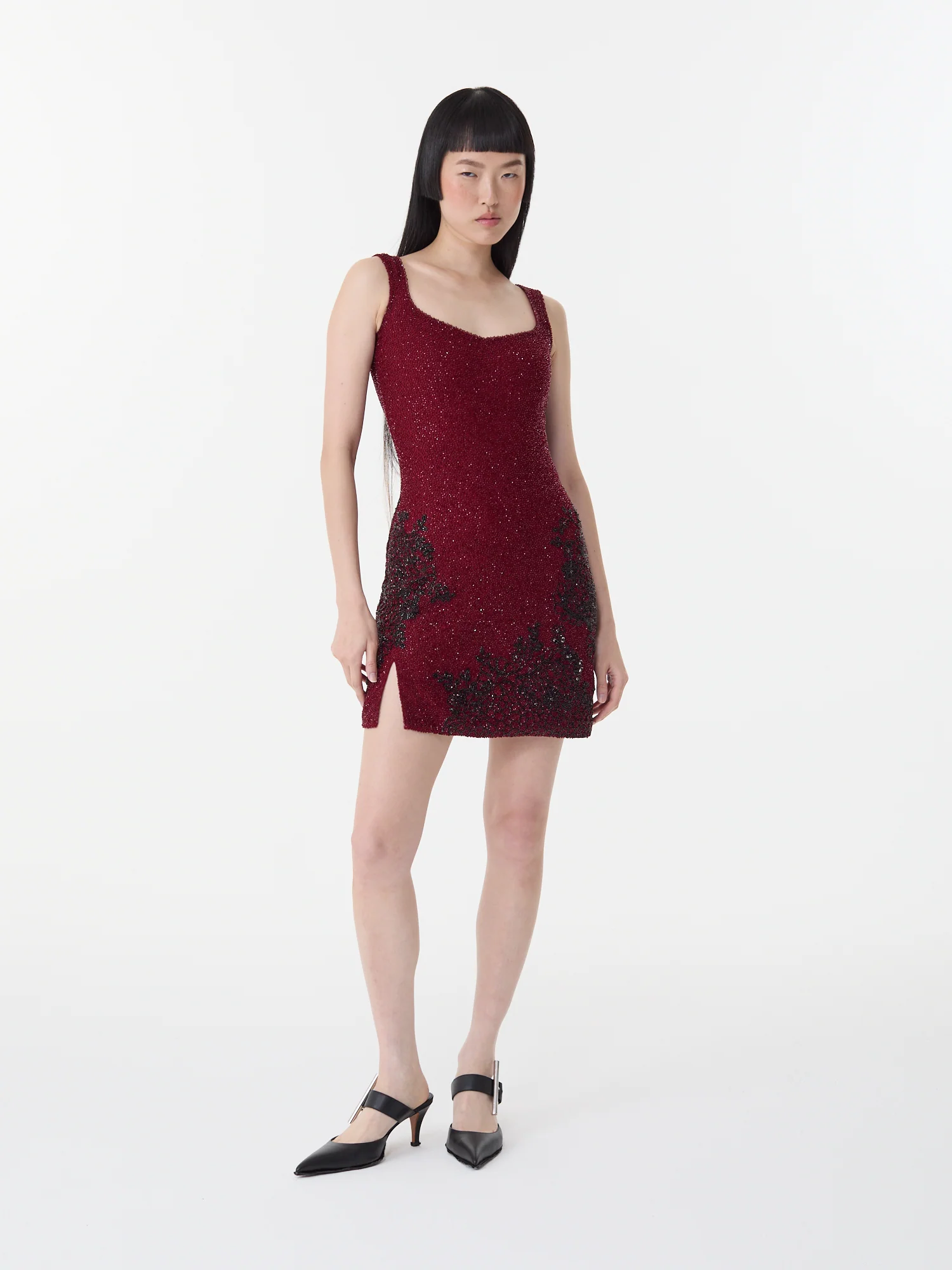Damask Mini Dress Garnet Red - Image 3